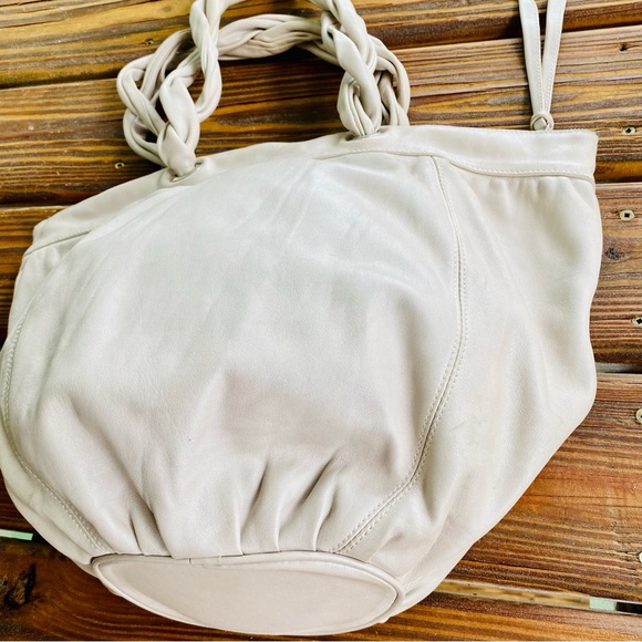 Furla Braided Double Handle Leather Hobo Slouchy Bag in grey EUC - Picture 9 of 17